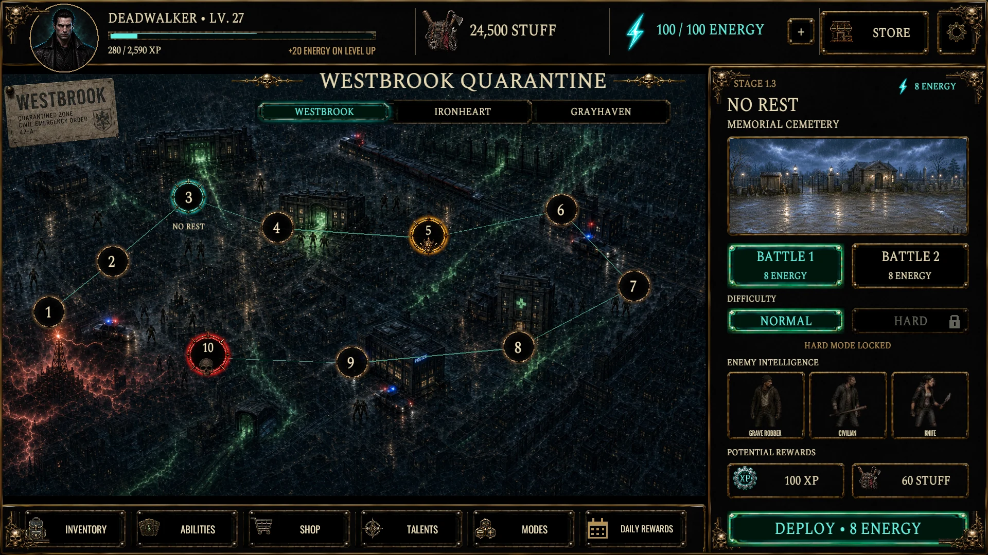 Dead Signal development capture showing the Westbrook campaign mission map